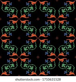 
Seamless geometrical pattern with medieval floral motifs.