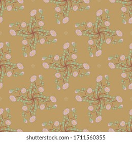 Seamless geometrical pattern with ornate floral motifs. Square cross bouquets with rose branches. Vintage style.