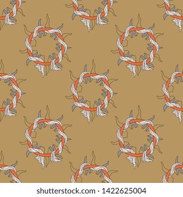 Seamless geometrical pattern with ornate medieval mandalas. Fantastic illuminated manuscript motif.