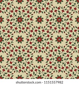 Seamless geometrical pattern with ornate round floral mandalas. Based on Indian medieval motif.