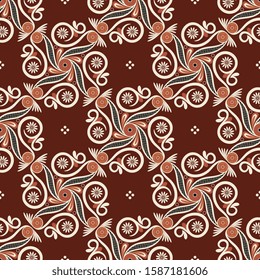 Seamless geometrical pattern with ornate shapes. Cretan Minoan ethnic motifs.