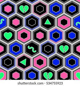 Seamless geometrical pattern with polygons. Colorful hipster pattern with hexagons. Vector illustration for your graphic design.