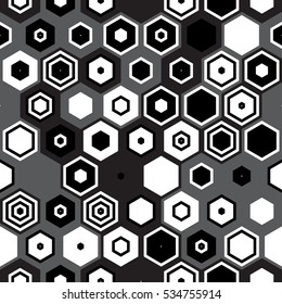 Seamless geometrical pattern with polygons. Hipster black and white pattern with hexagons. Vector illustration for your graphic design.