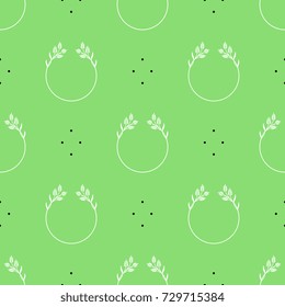 Seamless geometrical pattern with round floral motifs and dots.