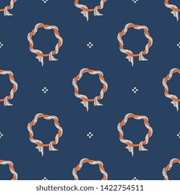 Seamless geometrical pattern with round symbolic shapes. Medieval illuminated manuscript motif.