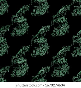 Seamless geometrical pattern with seated ancient Mayan priests. Native American art. Hand drawn monochrome sketches.