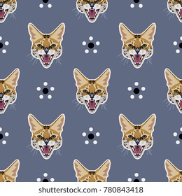 Seamless geometrical pattern with serval faces and abstract dotted daisies.