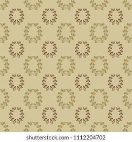 Seamless geometrical pattern with silhouetted classical laurel wreaths. Vintage style.