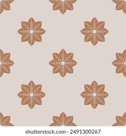 Seamless geometrical pattern with silhouetted floral motifs. Folk style.