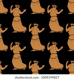 Seamless geometrical pattern with silhouettes of ancient Greek woman.