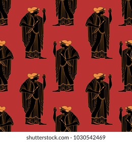 Seamless geometrical pattern with silhouettes of ancient Greek goddess Artemis.