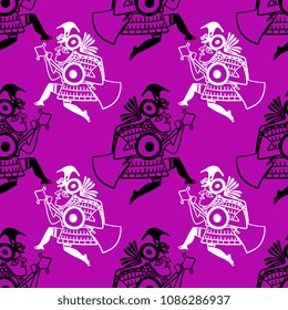 Seamless geometrical pattern with silhouettes of ancient Peruvian Mochica warriors. Based on folk art of Moche Indians of ancient Peru.