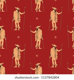 
Seamless geometrical pattern with silhouettes of ancient Greek god Hermes. 