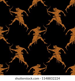 Seamless geometrical pattern with silhouettes of ancient Greek god Apollo. Based on vase painting motif.