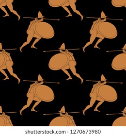 Seamless geometrical pattern with silhouettes of ancient Greek warrior.