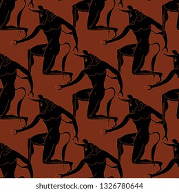 Seamless geometrical pattern with silhouettes of ancient Greek bull man Minotaur.