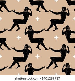 Seamless geometrical pattern with silhouettes of ancient Greek men.