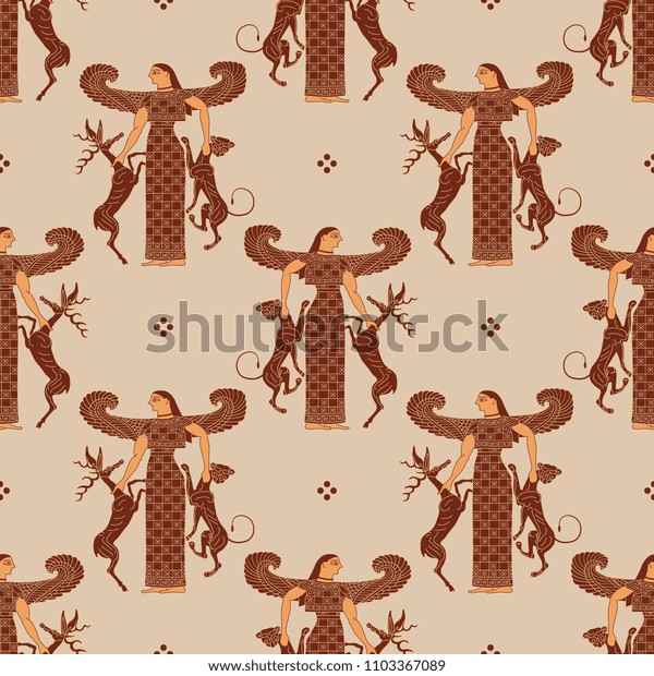 Seamless Geometrical Pattern Silhouettes Ancient Greek Stock