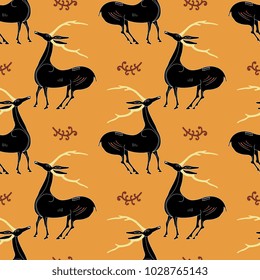 Seamless Geometrical Pattern Silhouettes Deer Gazelle Stock Vector ...