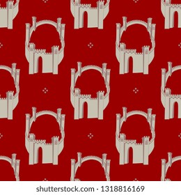 Seamless geometrical pattern with silhouettes of medieval castle or city wall.