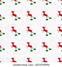 Seamless geometrical pattern with  silhouettes of running deer on white background.