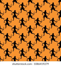 Seamless geometrical pattern with silhouettes of running Scythian warriors archers. Based on ancient Greek motif.