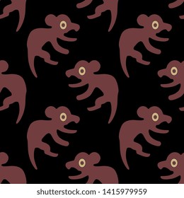 Seamless geometrical pattern with silhouettes of stylized fantastic animals. Ancient Peruvian tribal motif of Mochica Indians.
