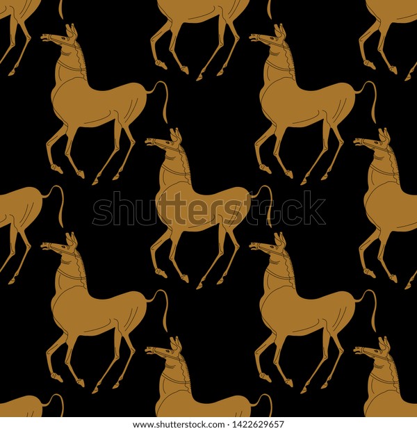 Seamless Geometrical Pattern Silhouettes Stylized Horses Stock