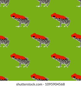 Seamless geometrical pattern with silhouettes of tropical South American dart poison frogs Ranitomeya. Flat cartoon style.
