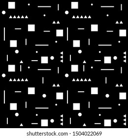 Seamless geometrical pattern. Simple white geometric elements on a black background. 
