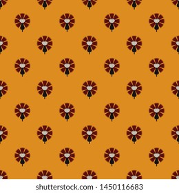 Seamless geometrical pattern with small floral motifs. Folk style.