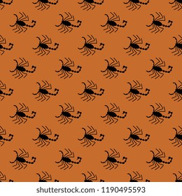 Seamless geometrical pattern with small silhouettes of stylized scorpions. Halloween style. Based on ancient Greek vase painting motif.