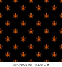 Seamless geometrical pattern with small silhouettes of stylized spiders. Halloween decor. Ancient Peruvian tribal motif of Moche Indians.