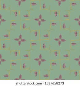 Seamless geometrical pattern with square floral motifs. Branches of fritilaria flower.