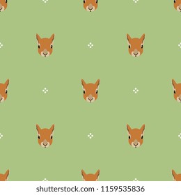 Seamless geometrical pattern with squirrel faces and polka dots. Flat cartoon style.