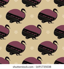 Seamless geometrical pattern with stylized birds. Swan or waterfowl. Ancient Greek vase painting motif. Folk style.
