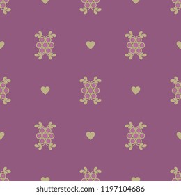 Seamless geometrical pattern with stylized floral motifs and heart symbols.