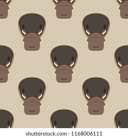 Seamless geometrical pattern with stylized heads of Platypus. Flat cartoon style.