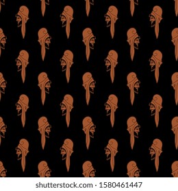 Seamless geometrical pattern with stylized heads on ancient Greek warrior.