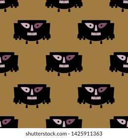 Seamless geometrical pattern with stylized human faces. Native American tribal motif from ancient Peru.