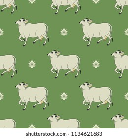 Seamless geometrical pattern with stylized Indian cows. Based on traditional motif.