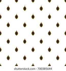 Seamless geometrical pattern with stylized jewelry pendants. Gold and black small images on white background.