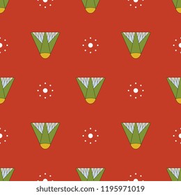 Seamless geometrical pattern with stylized lotus buds and abstract polka dots. Ancient Egyptian motif.