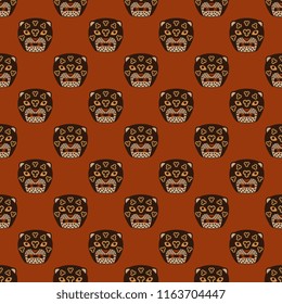 Seamless geometrical pattern with stylized round heads of jaguars. Based on ancient Peruvian tribal motif of Paracas culture. 