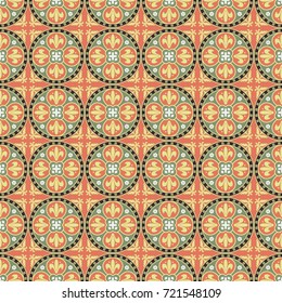 Seamless geometrical pattern of tiles, ornaments. Abstract vector illustration for fabric and paper, surface textures.