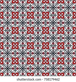 Seamless geometrical pattern of tiles, ornaments. Abstract vector illustration for fabric and paper, surface textures.