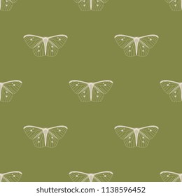 Seamless geometrical pattern with transparent white butterflies or moths.