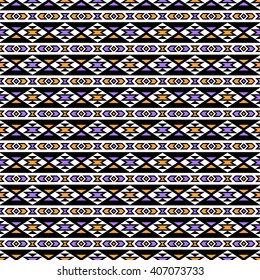 Seamless geometrical pattern with tribal Aztec ornament. Abstract wallpaper in boho chic style. Vector background with folk motives.
