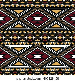 Seamless geometrical pattern with tribal aztec ornament. Abstract wallpaper in boho chic style. Vector background with folk motives.