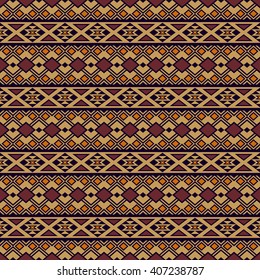 Seamless geometrical pattern with tribal aztec ornament. Abstract wallpaper in boho chic style. Vector background with folk motives.